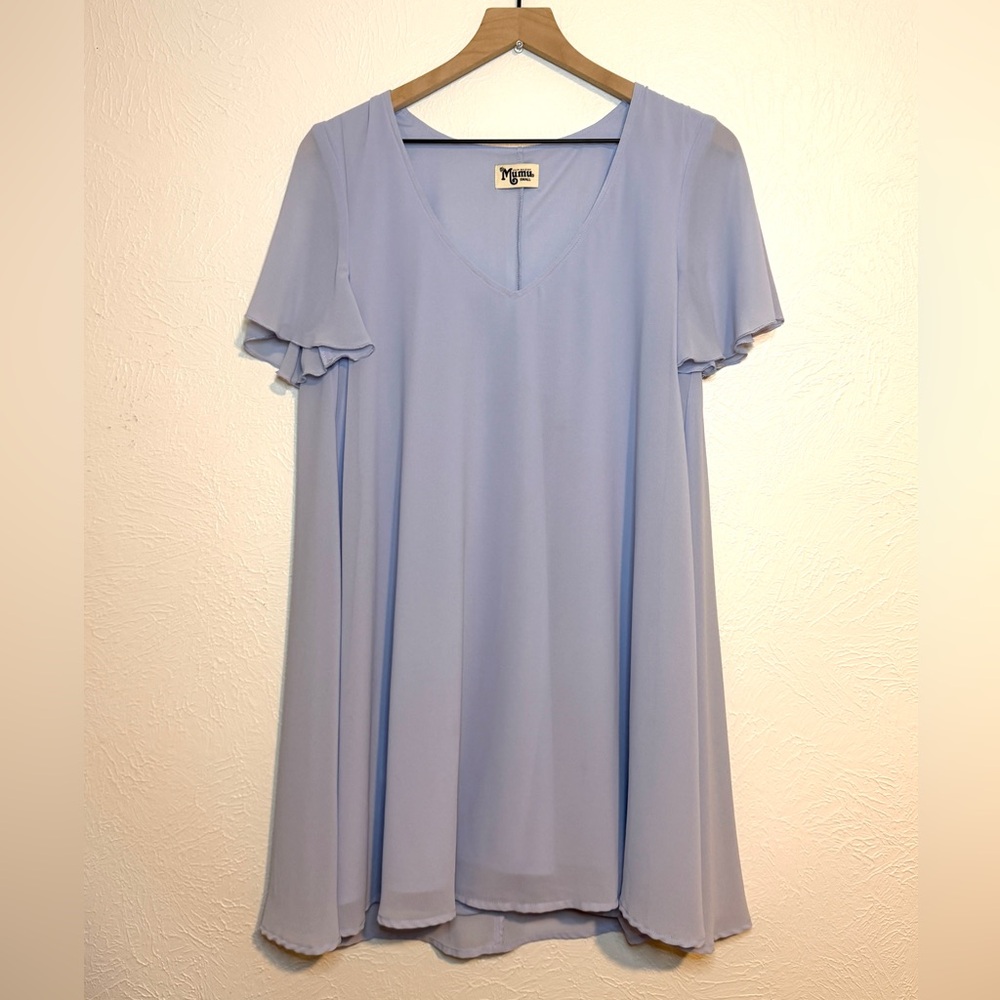 Show Me Your MuMu pastel blue V-neck swing mini dress
